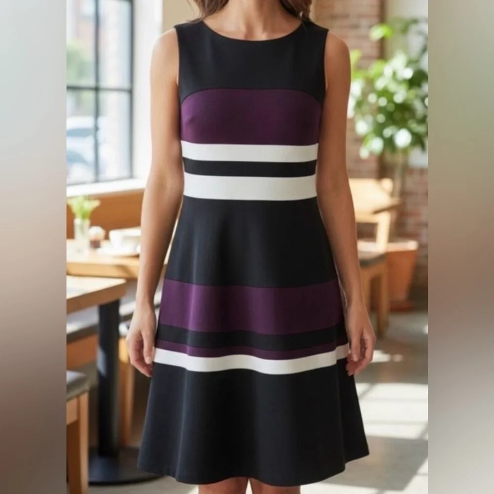 Tommy Hilfiger Striped Midi Dress - Black, Purple, White - Picture 10 of 10